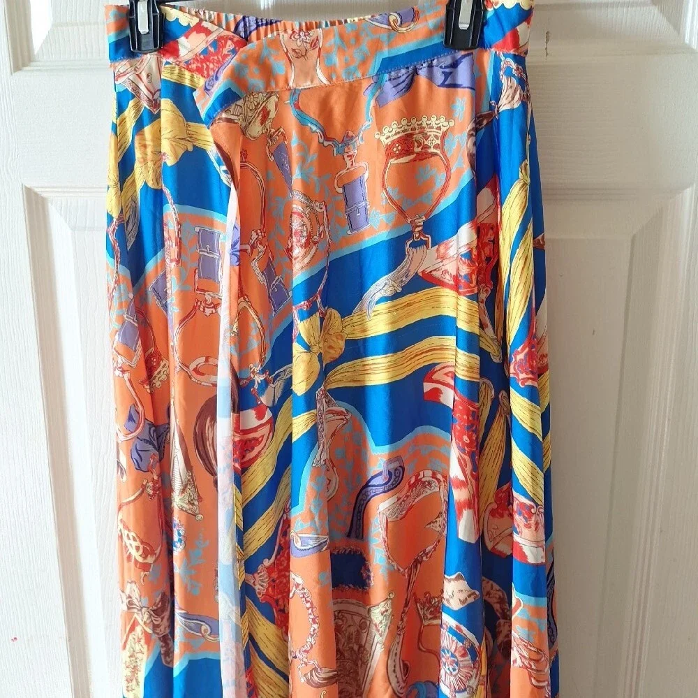 AKIRA Orange & Blue Printed Maxi Skirt